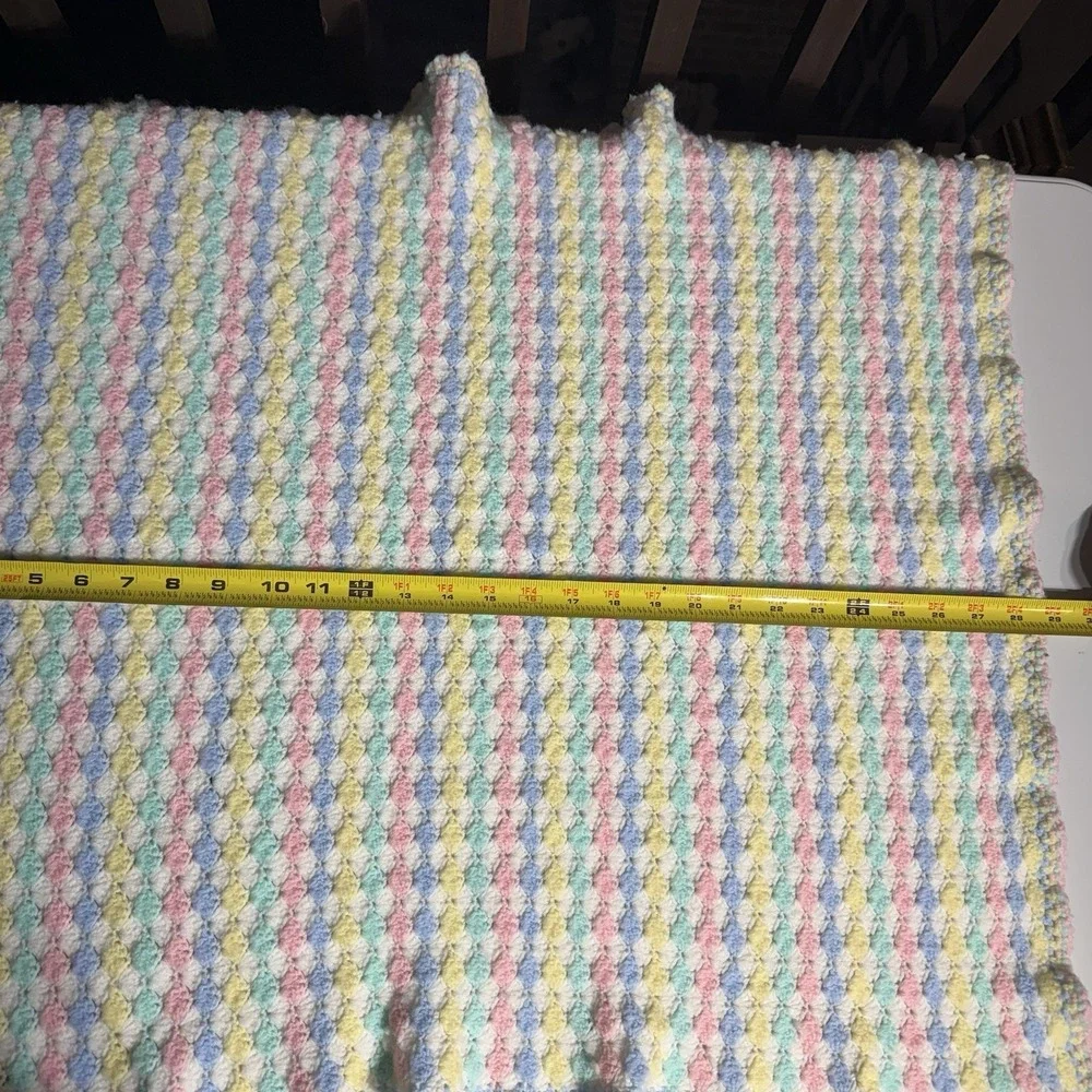 Handmade Crochet Baby Afghan Lap Throw White Blue Pink‎ Green Yellow 28